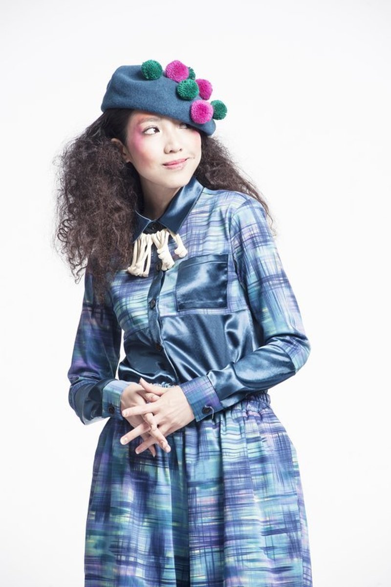 ☺ Boomboomkidz / 藍光暈染拼接襯衫 ☺ - 女襯衫 - 棉．麻 藍色
