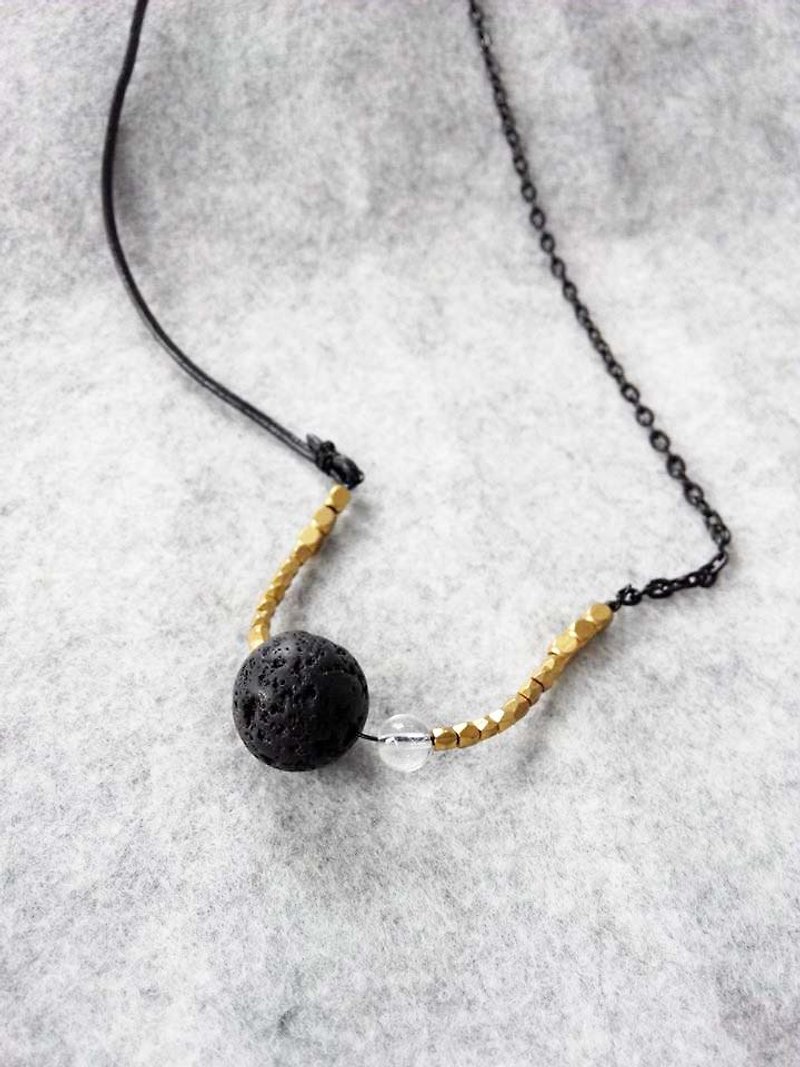 'Dark shine' | lava | White Crystal | brass | natural stone | Crystal | Leather | necklaces - Necklaces - Gemstone Black