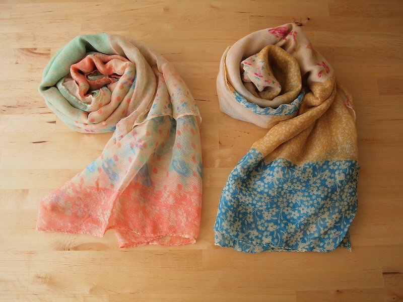 purin select shop 	愛麗絲花園拼佈圍巾 粉藍款 - 絲巾 - 其他材質 多色