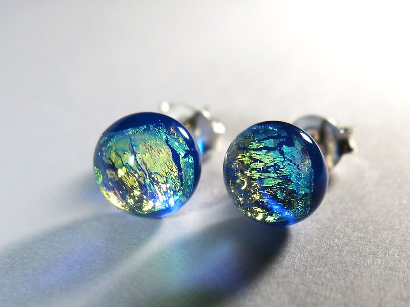 Jewelry glass sterling silver earrings/Z2 - Earrings & Clip-ons - Glass Blue