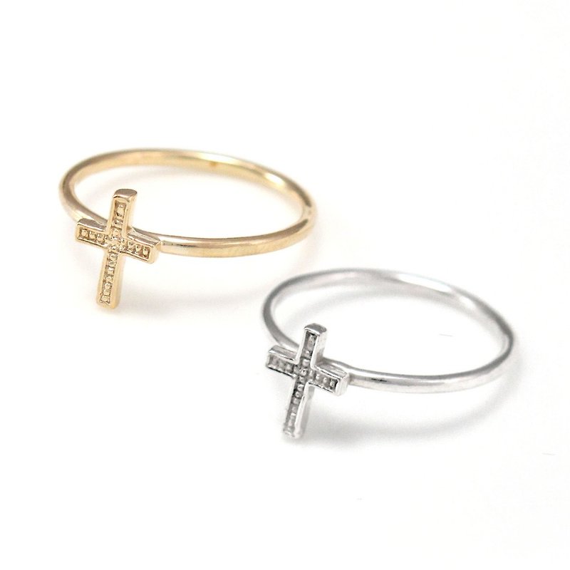 Ring small cross 925 sterling silver ring cross shape (2 colors optional)-64DESIGN - แหวนทั่วไป - เงินแท้ สีเงิน