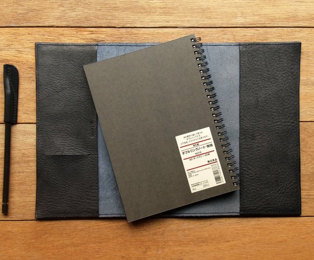 大人文具】シックな黒 手作り本革ノート/ブックカバー/A5（名入れ刻印
