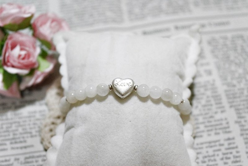 Natural stone X sterling silver elastic bracelet _ white lovers # Valentine's Day gift #七夕礼-popular models- - Bracelets - Gemstone White