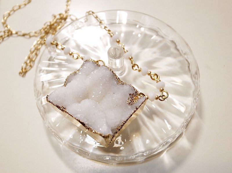 Crystal Angel Pendant Long Necklace - Necklaces - Gemstone White