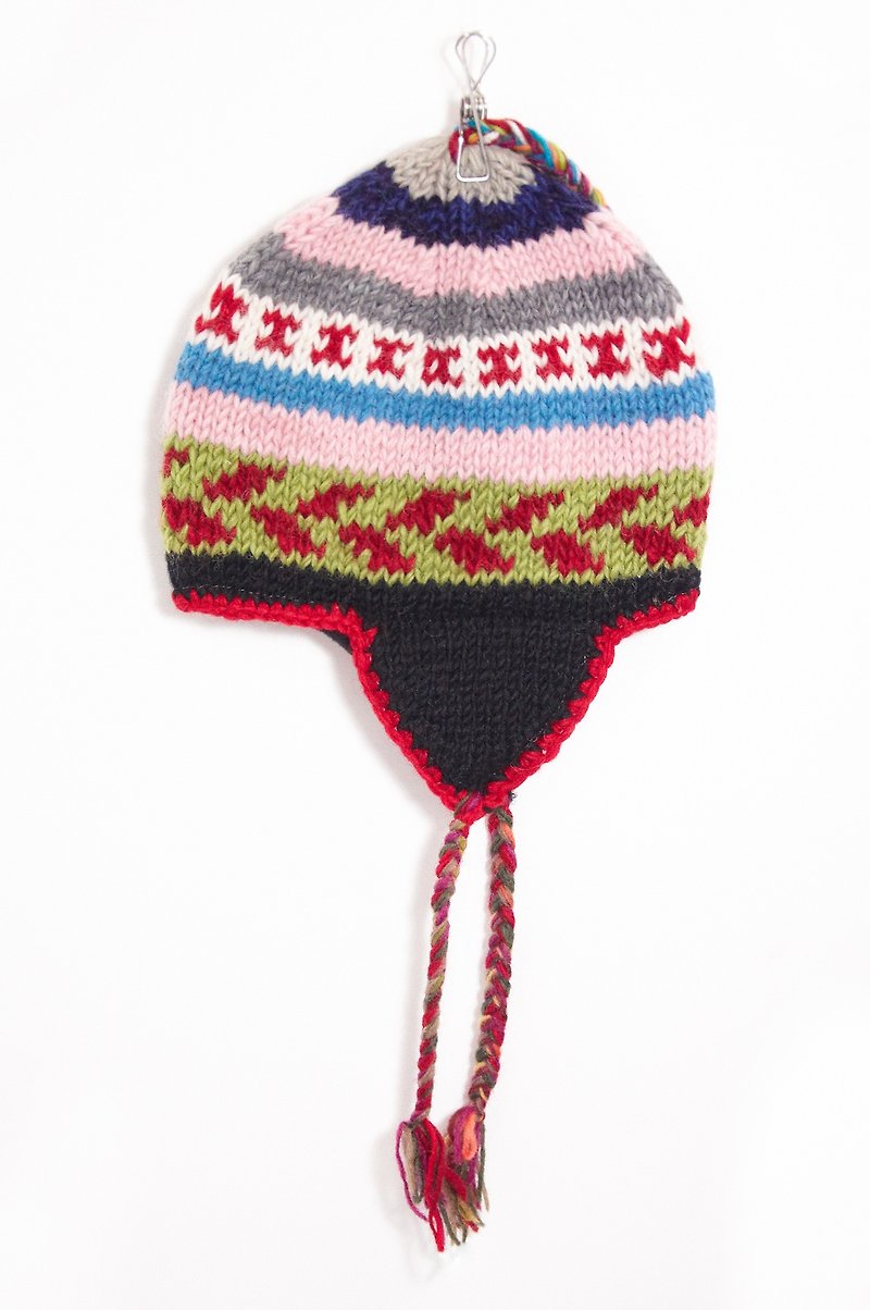 西洋情人節禮物 手工編織純羊毛帽/飛行毛帽 / 毛線帽  - 費爾島圖騰粉紅色 ( 僅一件 ) - 帽子 - 其他材質 多色
