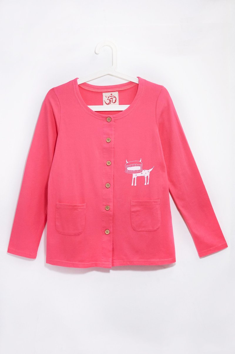 Feel the texture of cotton wood buckle jacket - dentures Monster (pink peach) - เสื้อแจ็คเก็ต - ผ้าฝ้าย/ผ้าลินิน สึชมพู