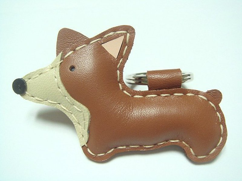 {Leatherprince 手工皮革} 台灣MIT 咖啡色 可愛 柯基狗 純手工縫製 皮革 鑰匙圈 / Nana the Corgi Dog leather charm ( Brown ) - Charms - Genuine Leather 