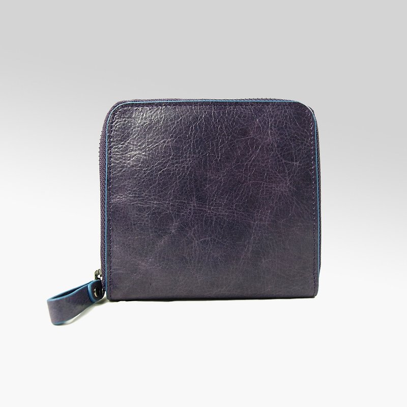Influxx leather zip line drawing in the folder / wallet / short clip - purple - กระเป๋าสตางค์ - หนังแท้ สีม่วง