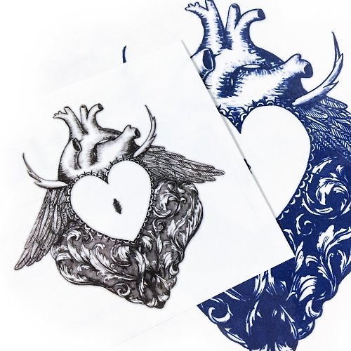 ╰ LAZY DUO TATTOO ╮ LAZY DUO 暗黑刺青紋身貼紙心臟型格愛搖滾中性冷酷文青音樂插畫