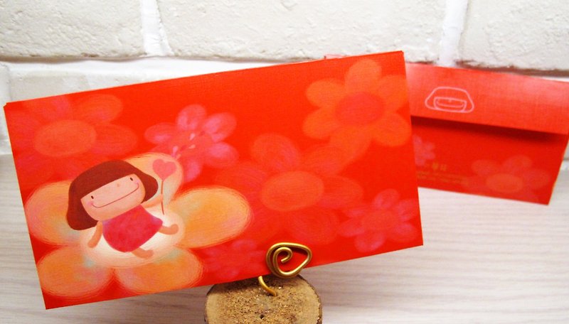 小さなキノコの赤い封筒袋 A タイプ - 咲く花と繁栄 - ご祝儀袋・ポチ袋 - 紙 レッド