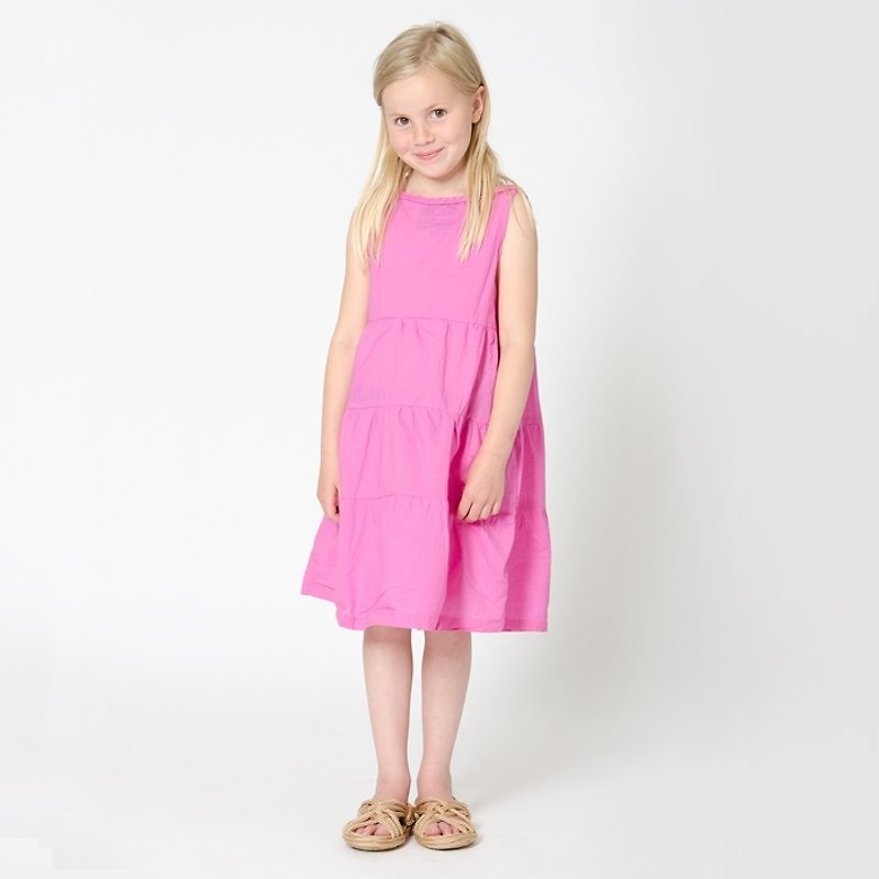 【北歐童裝】瑞典有機棉細肩女孩長洋裝2歲至8歲_粉紅色 - 童裝禮服 - 棉．麻 粉紅色