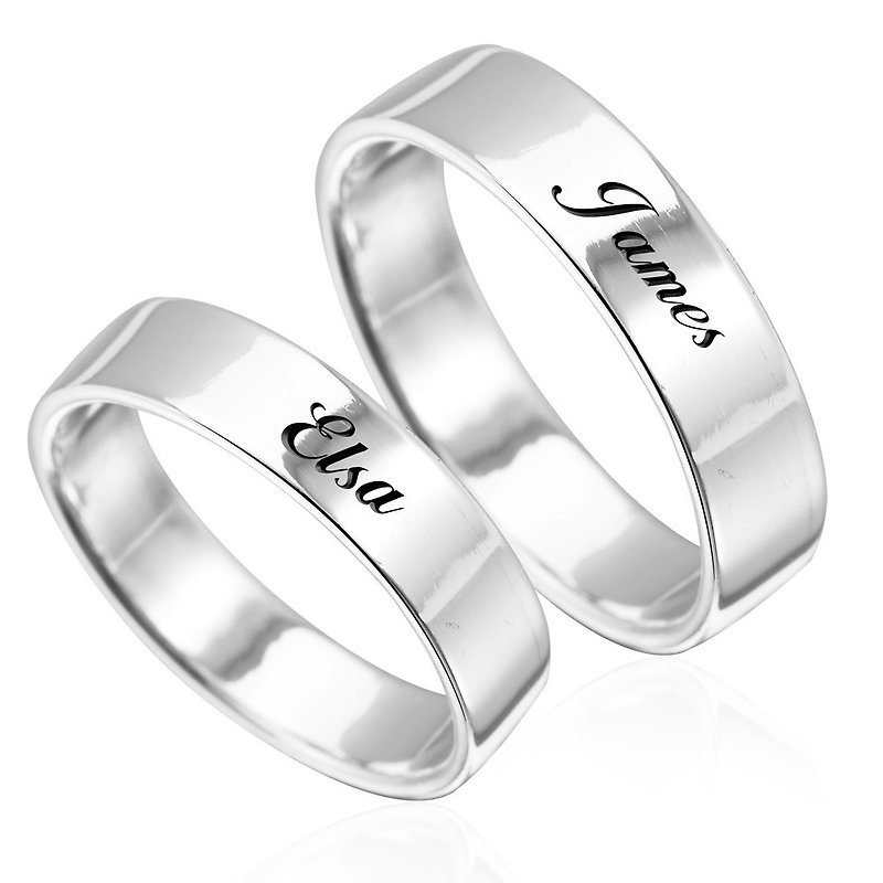 Custom ring couple ring 5mm flat lettering text name sterling silver ring set - Couples' Rings - Sterling Silver Silver