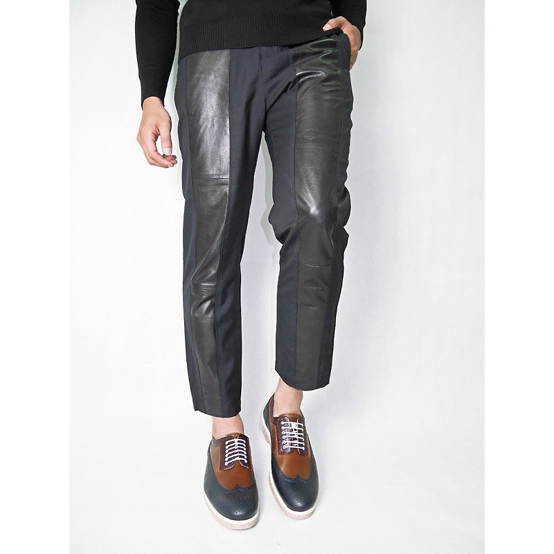 Chainloop x Désaccord羊皮拼接西裝褲 (黑) - Men's Pants - Genuine Leather Black