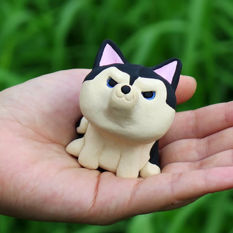 Siberian husky figurine of Ceramics  "A little glare face"  Dog sculpture　犬置物 - 擺飾/家飾品 - 其他材質 黑色