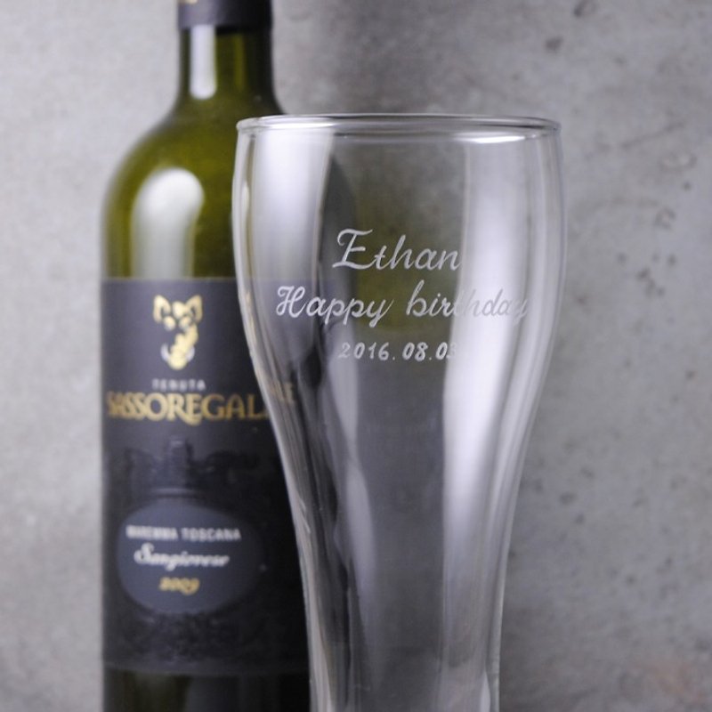 545cc [Engraved beer glass] custom beer glass husband gift Father’s Day customization - แก้วไวน์ - แก้ว สีเทา