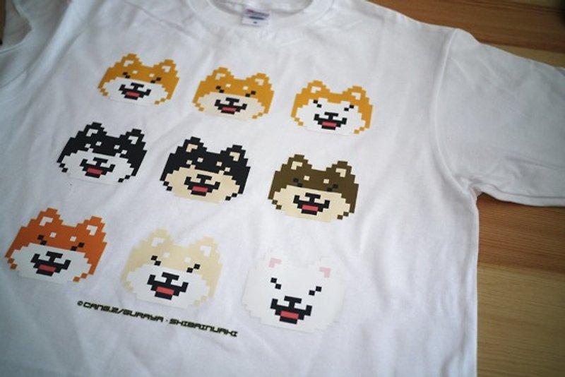 [Barn house] Shiba pixel version nine wood white T-shirt - เสื้อฮู้ด - วัสดุอื่นๆ สีเทา