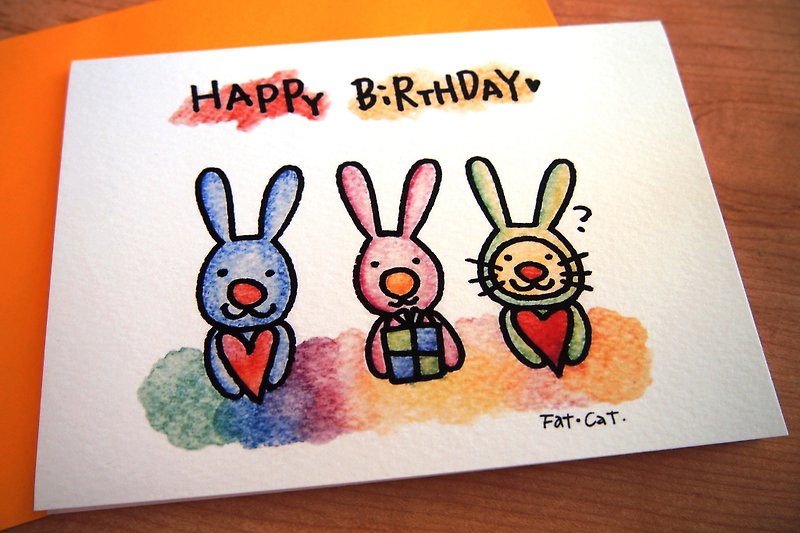 Birthday card-three rabbits? - การ์ด/โปสการ์ด - กระดาษ หลากหลายสี