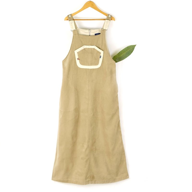 BajuTua / vintage / khaki cotton velvet harness dress - One Piece Dresses - Cotton & Hemp Khaki