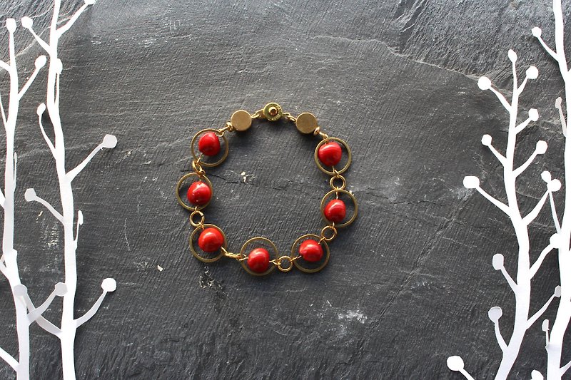 Universe skew (red) - half's half of pure brass bracelet - สร้อยข้อมือ - พืช/ดอกไม้ สีแดง