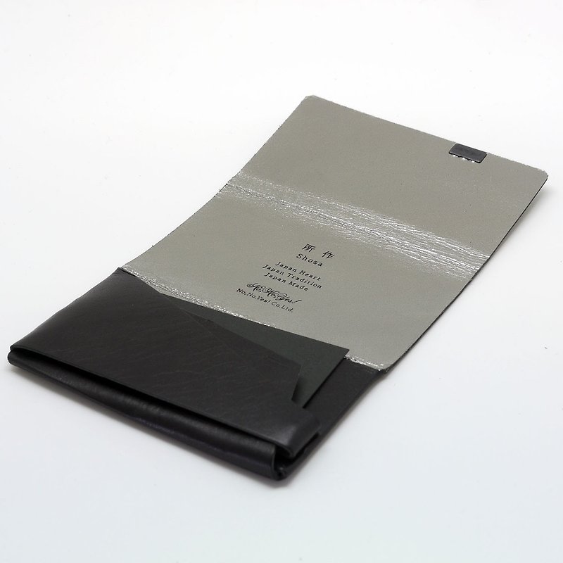 Handmade in Japan-made by Shosa vegetable tanned cowhide business card holder / card holder-low-key luxury / black Silver - Card Holders & Cases - Genuine Leather 