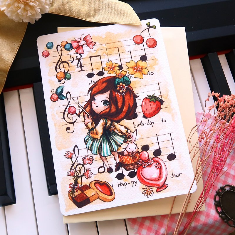 【Pin】Music Notation│Print│Birthday card with envelope at your choice - การ์ด/โปสการ์ด - กระดาษ สีส้ม