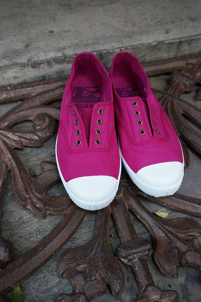 victoria Spanish nationals handmade shoes - pink BERENJENA (No. 36) - รองเท้าลำลองผู้หญิง - ผ้าฝ้าย/ผ้าลินิน สีแดง