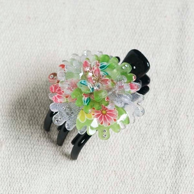 Thousands of cherry blossoms, peony, three claw clip, clip clip - green - Hair Accessories - Acrylic Green