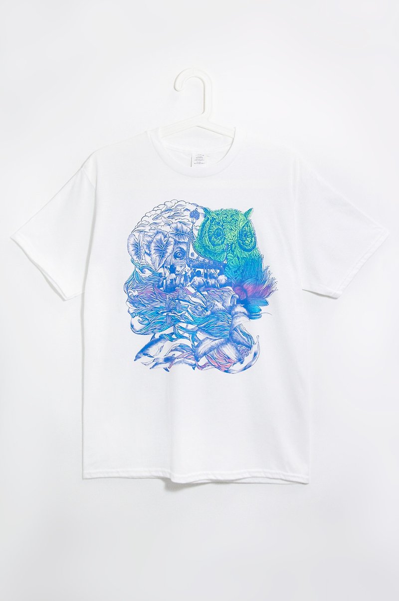 Tanabata Valentine's Day Men's Fitted Cotton Illustration Tee / T-shirt-To Orchid Island, Travel! (White) - เสื้อยืดผู้ชาย - วัสดุอื่นๆ ขาว