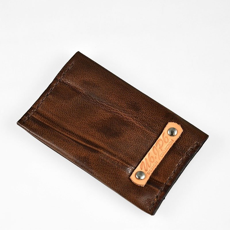 (U6.JP6 Handmade Leather Goods) Wood grain cowhide hand-made leather sewing. Double open credit card holder/universal card holder/ business card holder - ที่เก็บนามบัตร - หนังแท้ สีนำ้ตาล