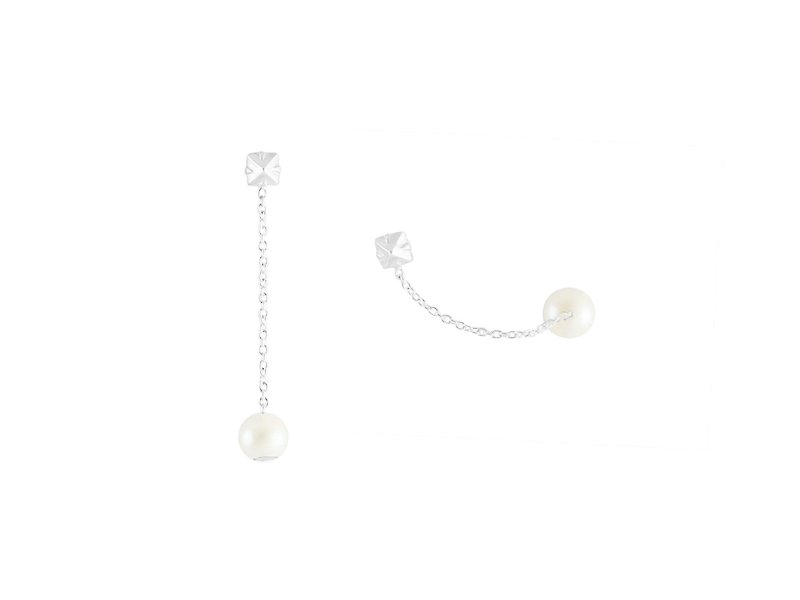 鉚釘珍珠磁鐵耳環 VEGA - 耳環/耳夾 - 寶石 銀色