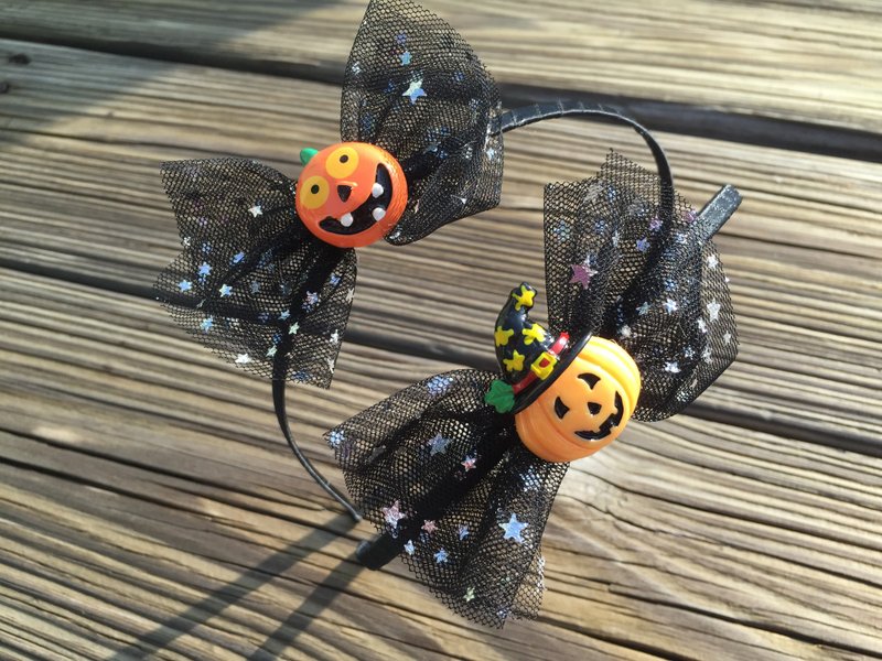 萬聖節限定--南瓜紗網髮箍 - 口水肩/圍兜 - 其他材質 黑色