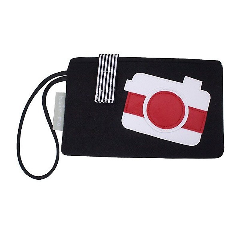 hairmo。紅白相機橫式手機包 / iPhone包(黑) - その他 - その他の素材 ブラック