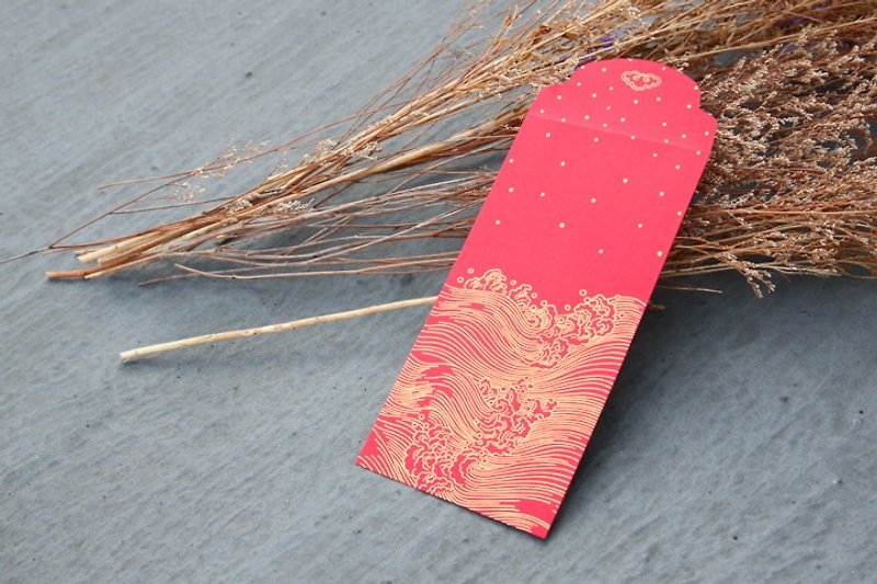 Red Envelope/Gold Stamping in Imagery Waves/Medium Size - Chinese New Year - Paper Red