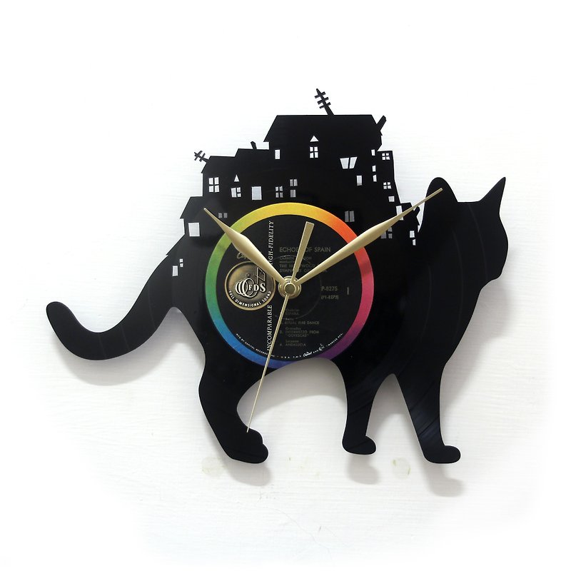 貓旅行Cat in Traveler黑膠時鐘 - 時鐘/鬧鐘 - 其他材質 黑色