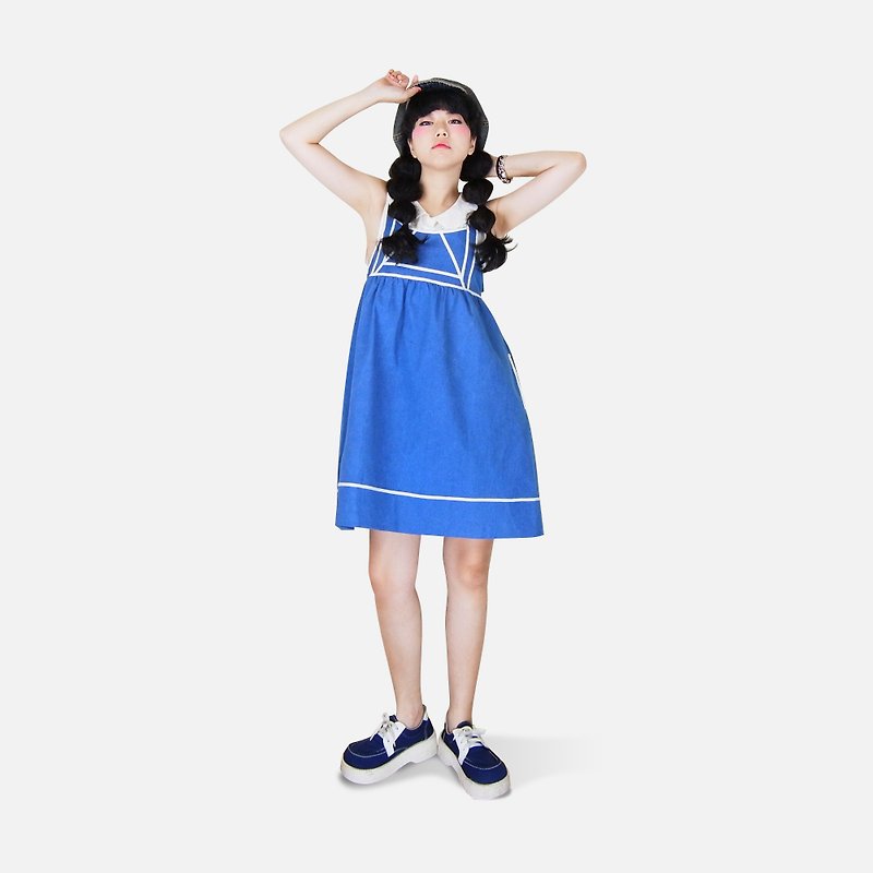 A‧PRANK :DOLLY 同名自創品牌 兩穿洋裝 / 吊帶裙 - 愛麗絲（Alice） - 洋裝/連身裙 - 棉．麻 藍色