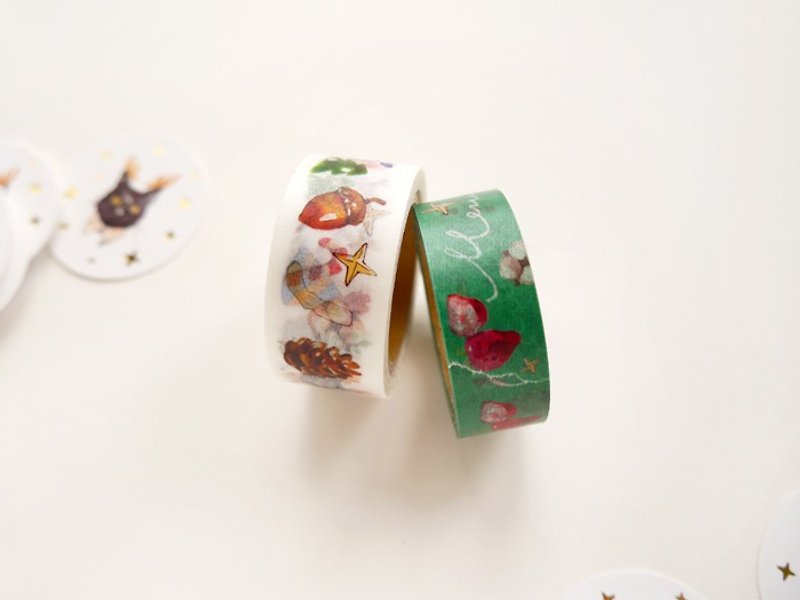 Christmas cat paper tape, a total of two Christmas discount products - มาสกิ้งเทป - กระดาษ สีเขียว