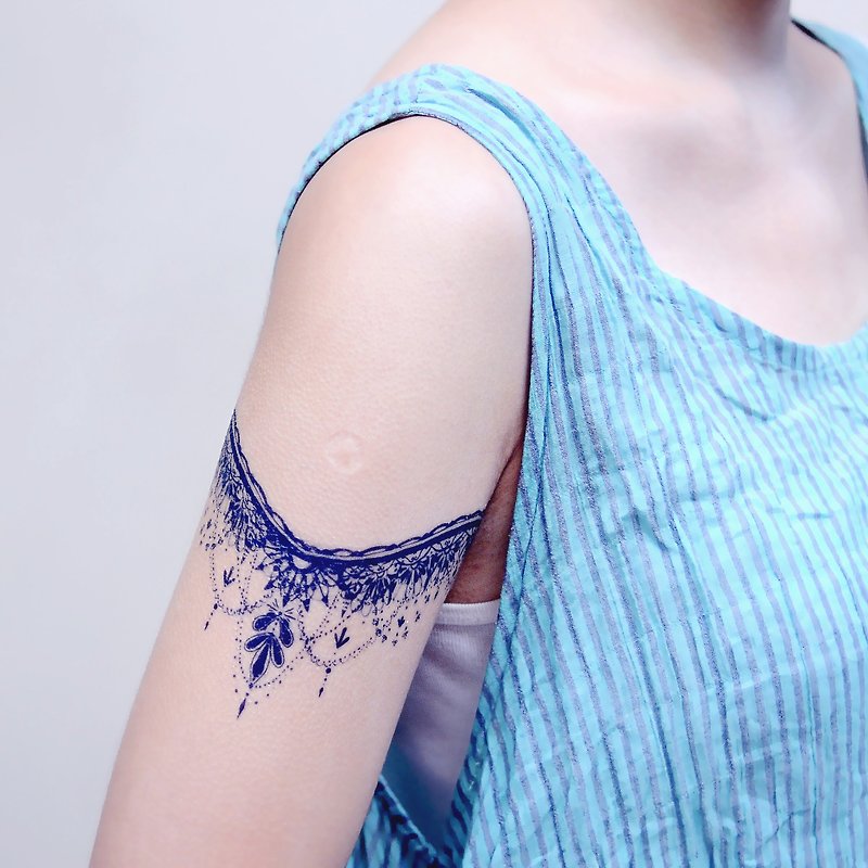 深藍民族波希米亞可愛浪漫塔羅手環臂環手繪刺青紋身貼紙唯美文青 - 紋身貼紙 - 紙 藍色