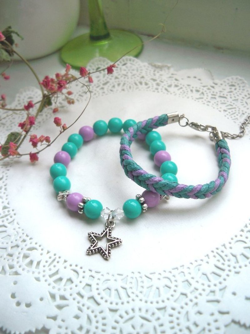 Stars Love Bracelet-Purple + Earth Ear Green-2 - Bracelets - Other Materials Multicolor