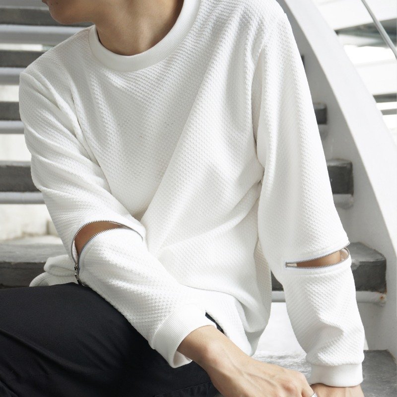 'Sebastian' Long Sleeve Zipper Top - WHITE - 男毛衣/針織衫 - 聚酯纖維 白色