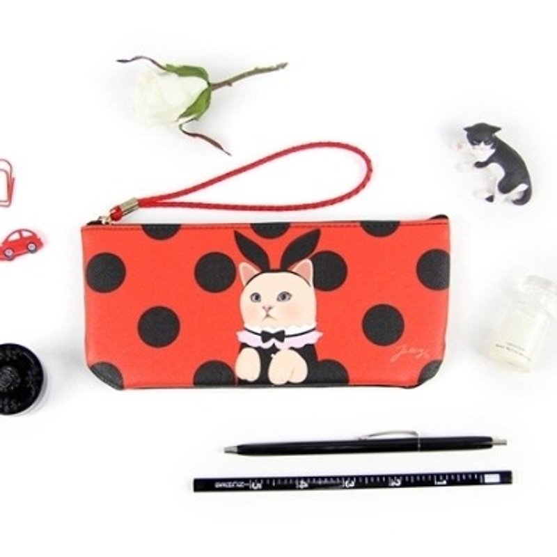 Jetoy, Choo choo sweet cat vanilla carry bag _Red bunny (J1504705) - Toiletry Bags & Pouches - Genuine Leather Red