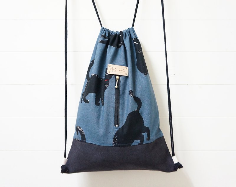 Keren children back beam port package | naughty black hair cat - Blue - Drawstring Bags - Other Materials Blue