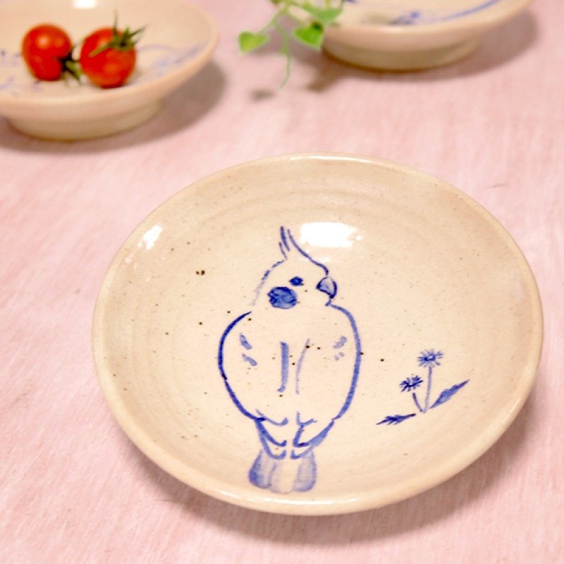 Dish of Cockatiel and dandelion - Pottery & Ceramics - Other Materials Blue