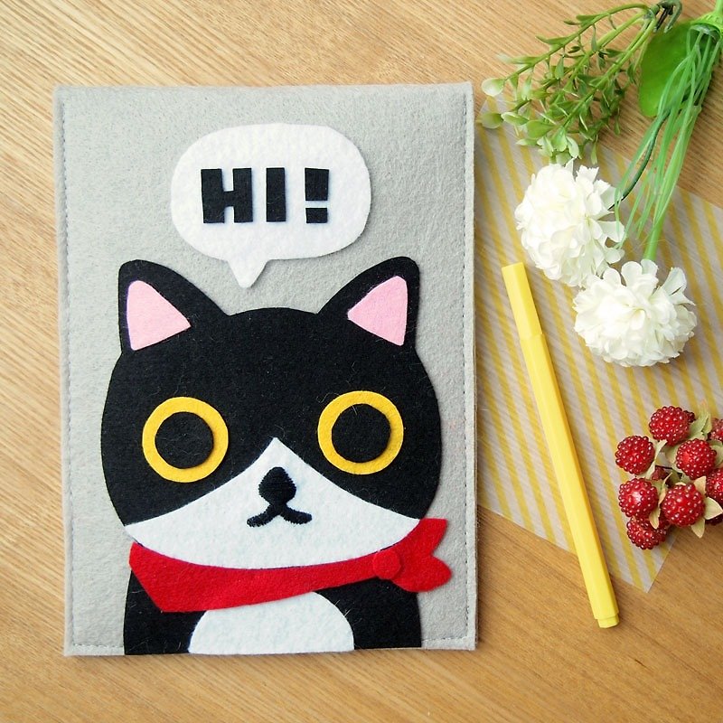 Meow hand-made red scarf black and white cat Just to say Hi -! IPad Mini sets / tablet computer bag / folder / computer bag / pouch - Laptop Bags - Other Materials Gray