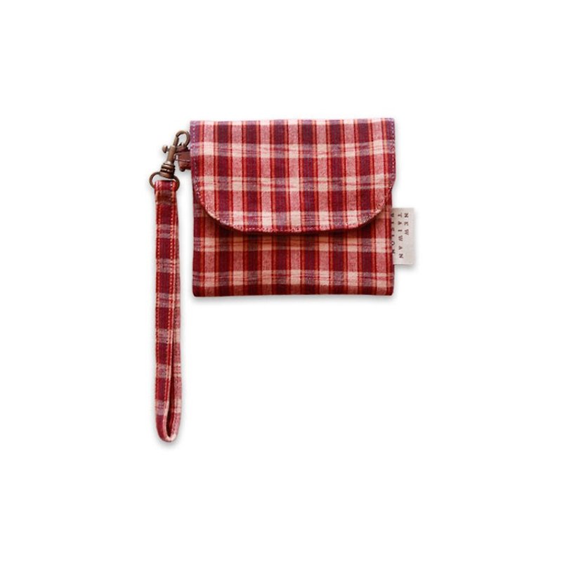 【Short wallet purse】 Plaid - กระเป๋าสตางค์ - วัสดุอื่นๆ สีนำ้ตาล