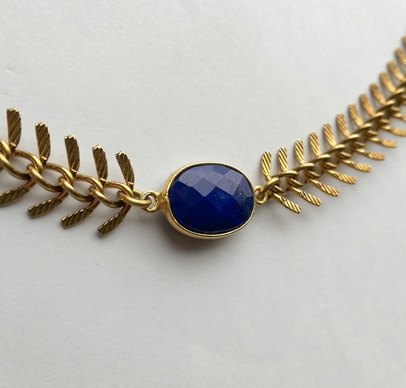 Lapis Laureate Necklace lapis lazuli necklace brass crown - Necklaces - Gemstone 