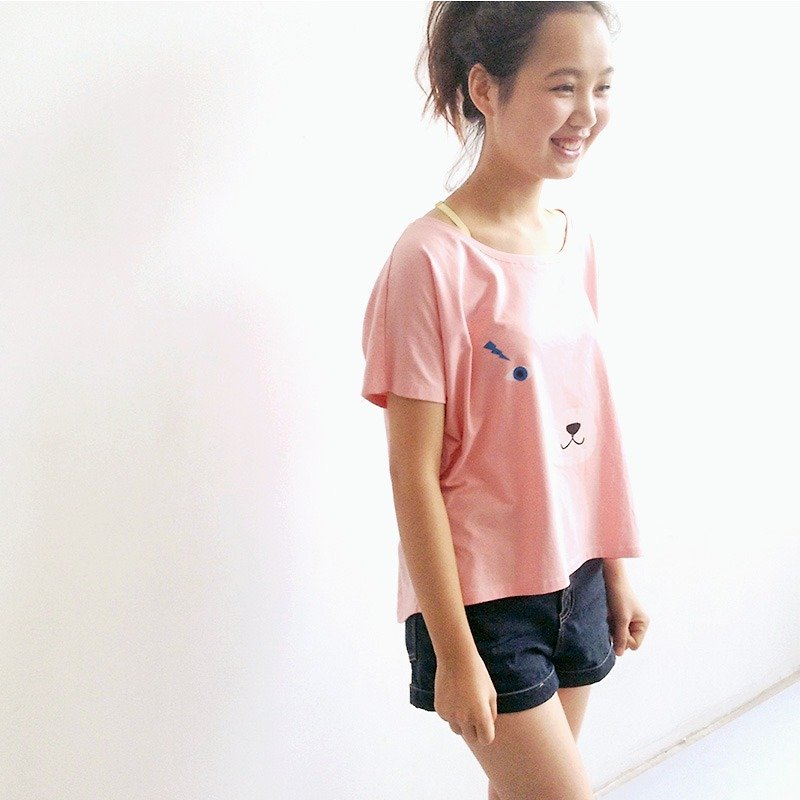 U-PICK original product life printing short T-shirt - Bear - Women's T-Shirts - Cotton & Hemp Pink