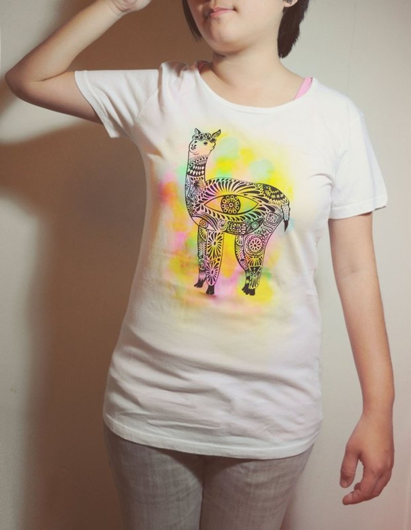 Feel Summer Watercolor Colorful Travel T-Peruvian Alpaca (Watercolor) - Women's T-Shirts - Cotton & Hemp White