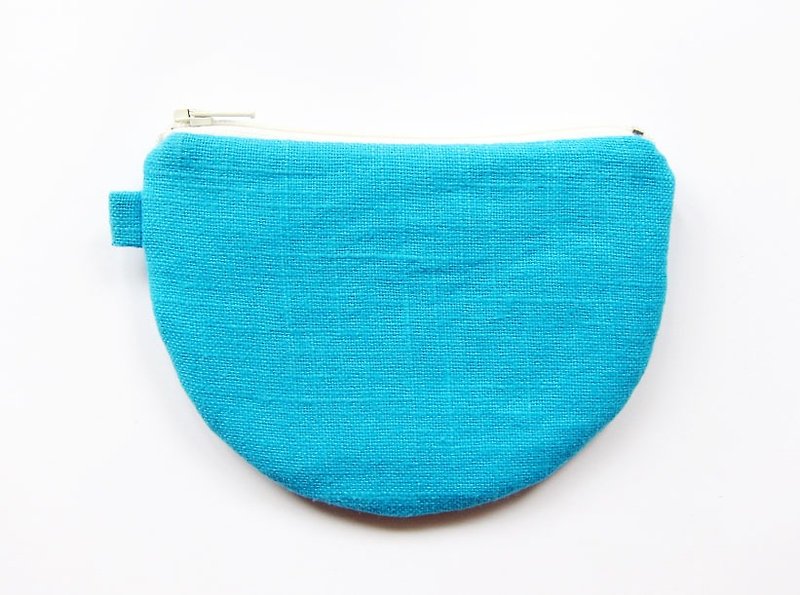 Cup semi zipper bag / purse bright blue pure Linen - Coin Purses - Other Materials Blue