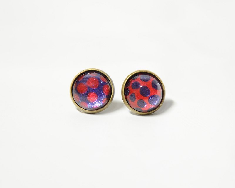 Upside down ladybug color dot hand-painted earrings (ear pin/ Clip-On) - Earrings & Clip-ons - Other Metals Blue