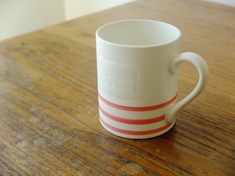Nippon Mino burn ÉMERGER ocean winds stripe painted red limited edition mug, Mino burn, 100% hand-drawn lines, popular acclaim, the last one left Hello! - Pottery & Ceramics - Other Materials White